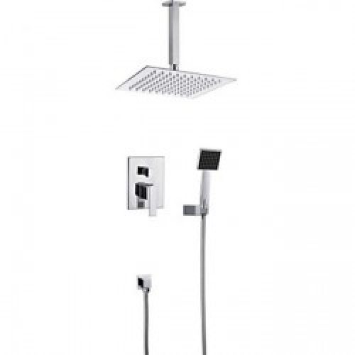 Robinet de douche et baignoire avec tête de douche plafonier et douchette à main