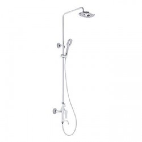 Robinet de douche et baignoire contemporain finition peinture blanche sortie d’eau en cascade