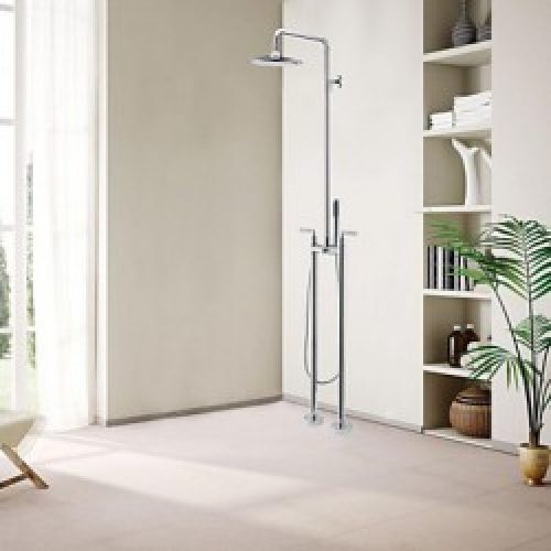 Robinet de douche à poser au sol avec tête de douche + douchette à main