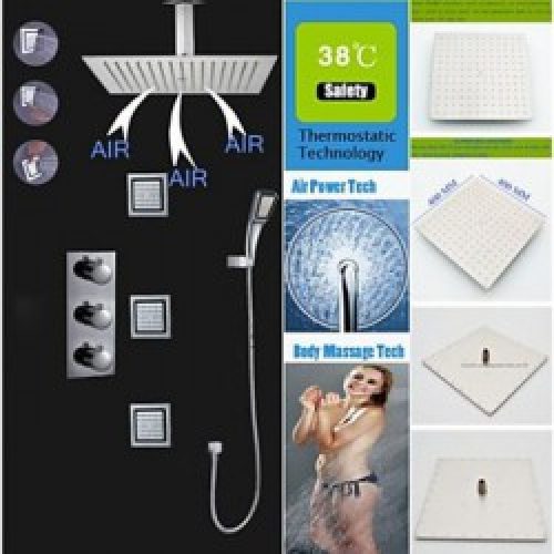 Robinet de douche thermostatique avec douchette de pluie 16&Prime;, pommeau de douche et 3 jets d&rsquo;eau pulvérisant chromé