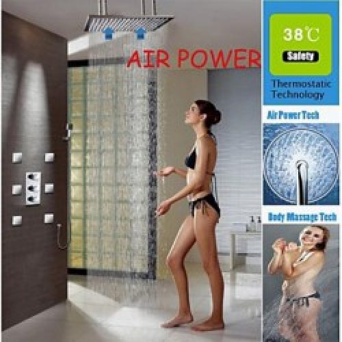Robinet de douche thermostatique avec douchette de pluie 20″, pommeau de douche et 6 jets d’eau pulvérisant