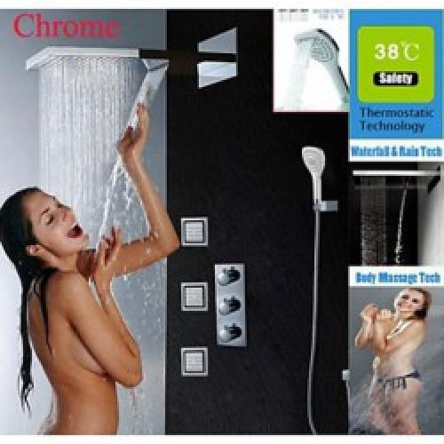 Robinet de douche thermostatique avec sortie d’eau en cascade, finition chromé