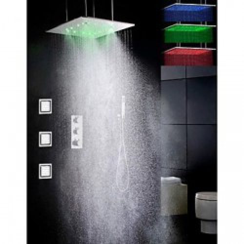 Robinet de douche thermostatique avec tête de douche en nickel brossé