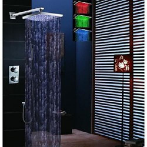 Robinet de douche thermostatique à LED avec tête de douche 12″ et pommeau de douche