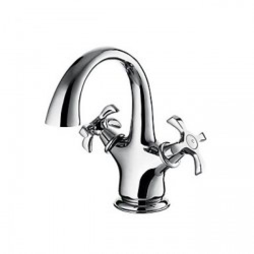 Robinet de lavabo antique avec double poignée bec recourbé fini chrome