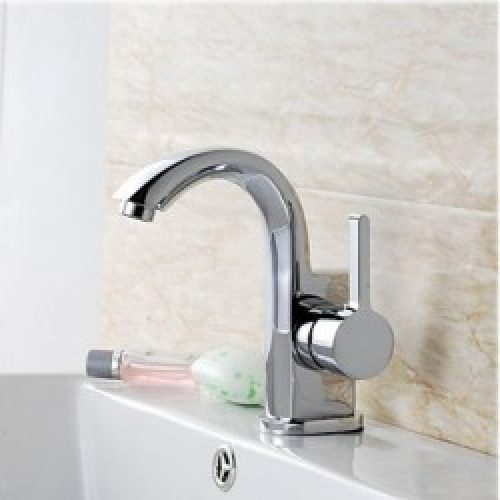 Robinet de lavabo contemporain à bec courbé et poignée sur le côté