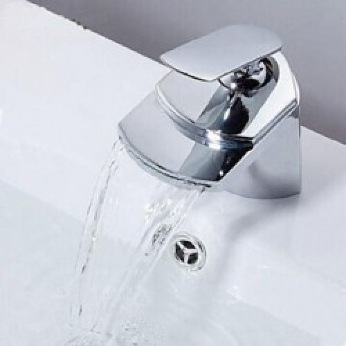 Robinet de lavabo contemporain à bec large sortie d’eau en cascade