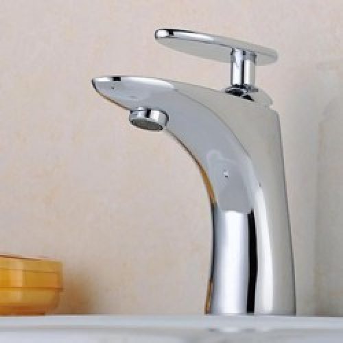 Robinet de lavabo contemporain en laiton chrome à la forme ovale