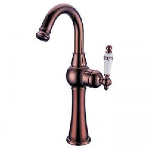 Robinet de lavabo couleur rose dorée avec unique poignée en céramique, finition en laiton pour un style contemporain