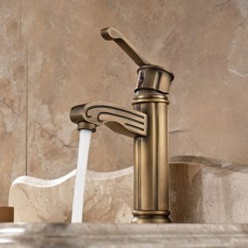 Robinet de lavabo à design antique fini en bronze, un robinet à poignée unique avec un seul trou d&rsquo;installation