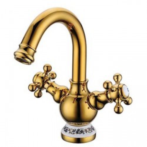 Robinet de lavabo dorée à poignée double, design moderne fini en laiton (un seul trou)