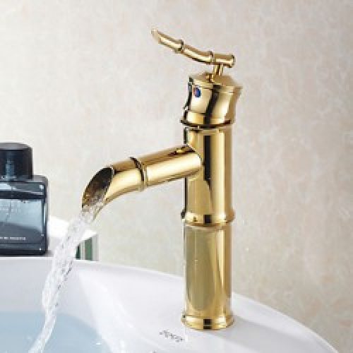 Robinet de lavabo dorée à poignée unique, conception en forme de bambou et finition en laiton (Ti-PVD)