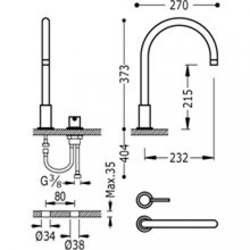 Robinet de lavabo en batterie TRES STUDY L