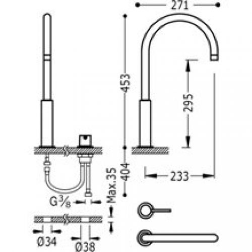 Robinet de lavabo en batterie TRES STUDY XL