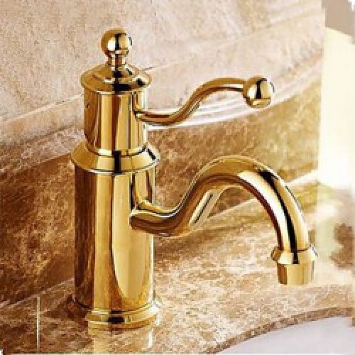 Robinet de lavabo massif couleur or fini en laiton, robinet de style traditionnel avec poignée unique