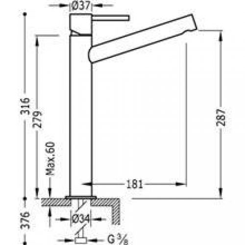 Robinet de lavabo Max-Tres bec long avec levier