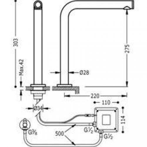 Robinet de lavabo Max-Tres TOUCH mitigeur bec long