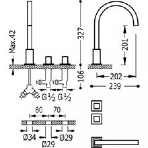 Robinet de lavabo mélangeur manuel TRES CUADRO L