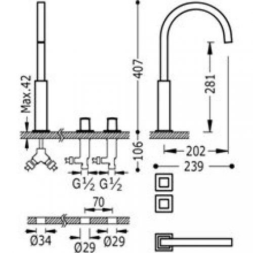 Robinet de lavabo mélangeur manuel XL CUADRO-TRES