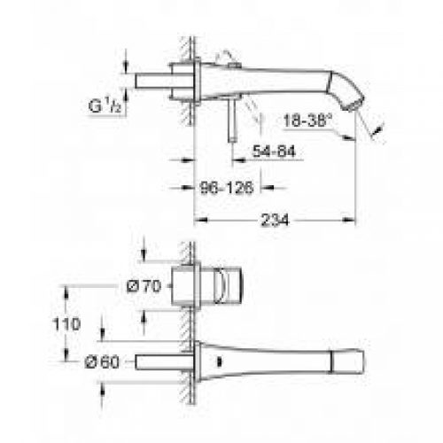 Robinet de lavabo mural L Grohe Grandera