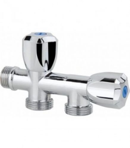 Robinet double de machine a laver chromé, 1/2&Prime;x3/4&Prime;x3/4&Prime; male 2 pompes avec antiretour