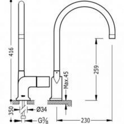 Robinet d’évier avec poignée cube CUB-TRES