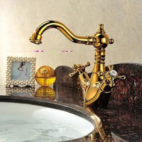 Robinet d&rsquo;évier contemporain avec double poignée fini en laiton (Ti-PVD)