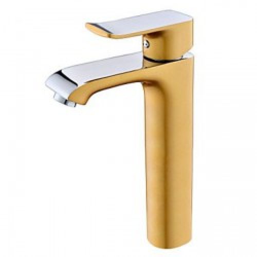 Robinet d&rsquo;évier couleur or muni d&rsquo;un mitigeur, robinet de style contemporain à poignée unique