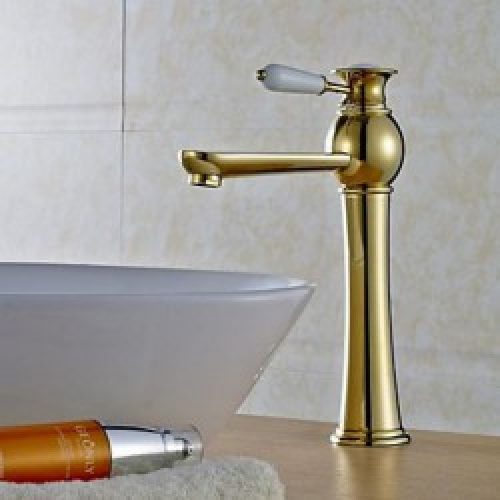 Robinet d&rsquo;évier de luxe de style Européen couleur or muni d&rsquo;unique poignée