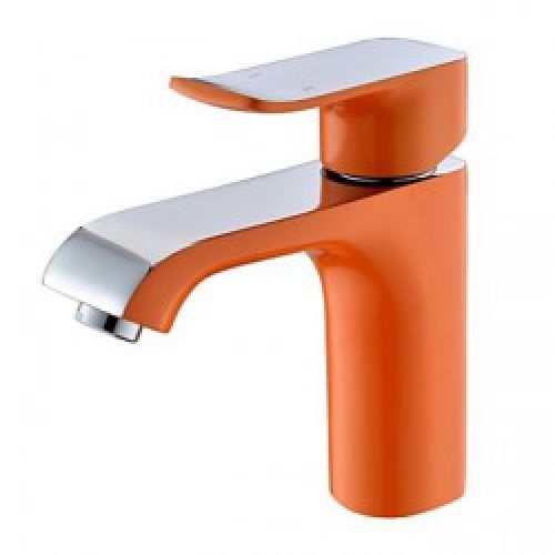 Robinet d&rsquo;évier à design contemporain peint en orange, Robinet à poignée unique et à un seul trou d&rsquo;installation