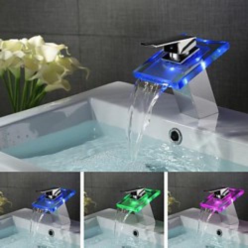 Robinet d&rsquo;évier à LED (3 couleurs) style contemporain, finition chromée