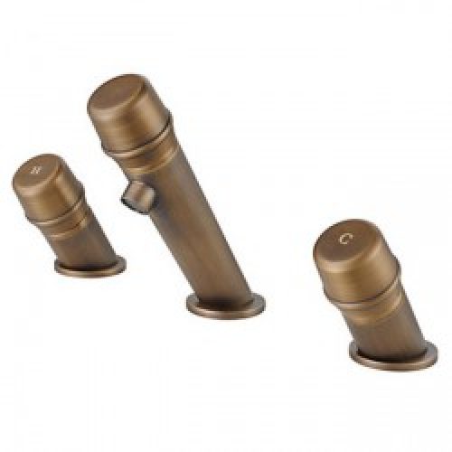 Robinet d&rsquo;évier muni de deux poignées inclinées, finition en cuivre