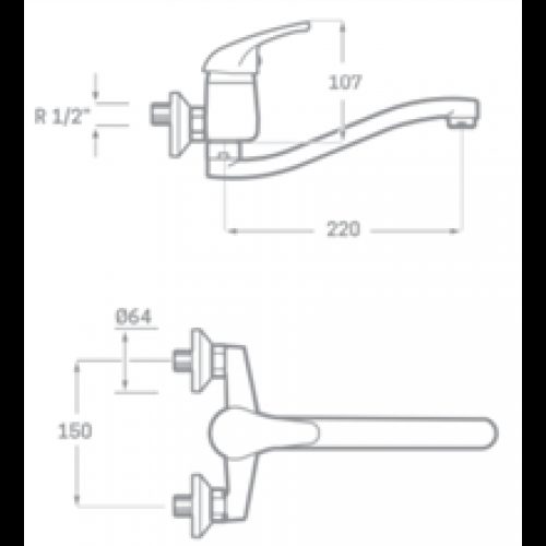 Robinet d’évier mural avec bec bas Enkel SEVEN