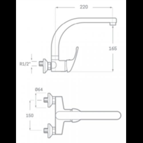 Robinet d’évier mural chromé Enkel SEVEN