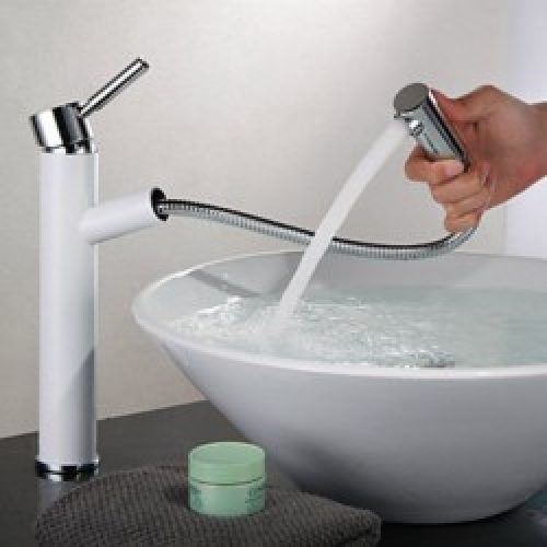 Robinet d&rsquo;évier peint en blanc, robinet à spray demontable et muni d&rsquo;une seule poignée