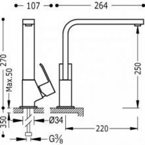 Robinet d’évier à poignée inclinée TRES CUADRO