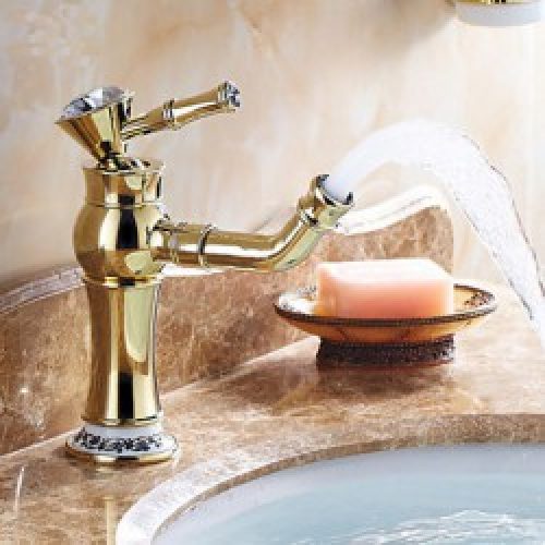 Robinet d&rsquo;évier à poignée unique et design traditionnel, finition en laiton poli