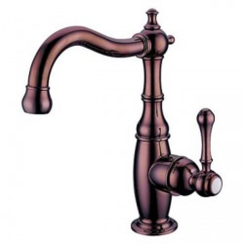 Robinet d&rsquo;évier rotatif couleur rose or muni d&rsquo;une poignée, finition laiton