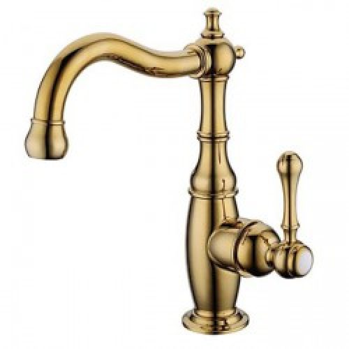 Robinet d&rsquo;évier rotatif style antique couleur or, fini en laiton (Ti-PVD)