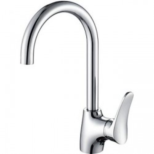 Robinet d&rsquo;évier rotatif à unique poignée muni d&rsquo;un mélangeur, finition chromée pour un style contemporain