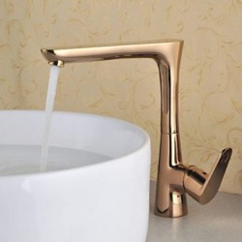 Robinet d&rsquo;évier style antique couleur rose or, robinet à poignée unique rotatif et finition en laiton