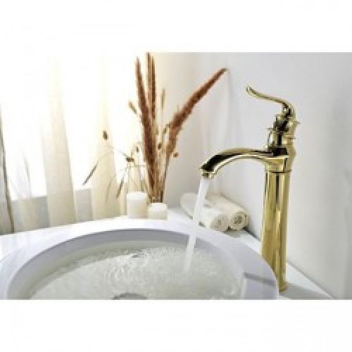 Robinet d&rsquo;évier style traditionnel fini en laiton, un robinet muni d&rsquo;une poignée et d&rsquo;un mitigeur