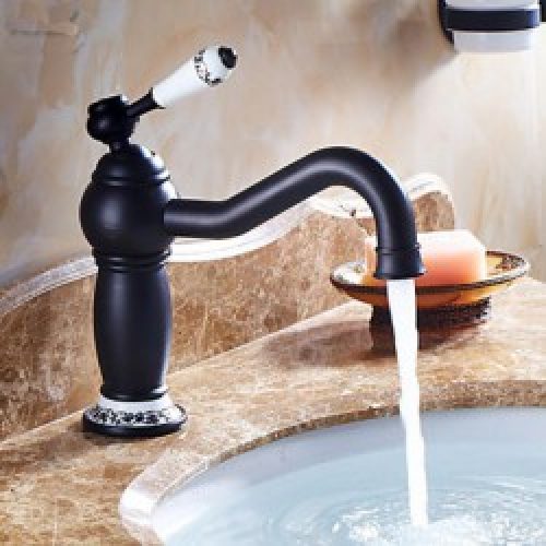 Robinet d&rsquo;évier à unique poignée en céramique, finition finition en bronze huilé ( un seul trou d&rsquo;installation)