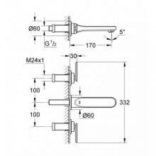 Robinet en batterie mural de lavabo S Grohe Veris