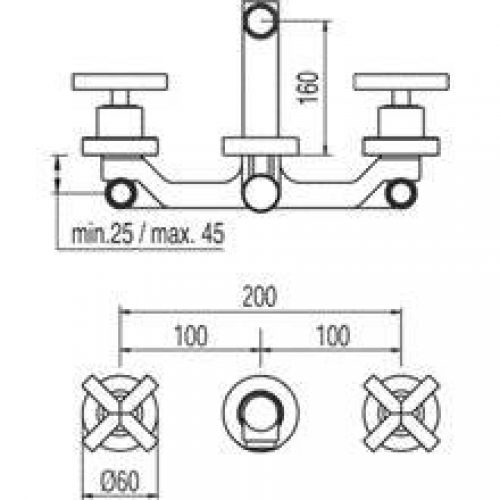 Robinet en batterie pour lavabo Max-Tres mural