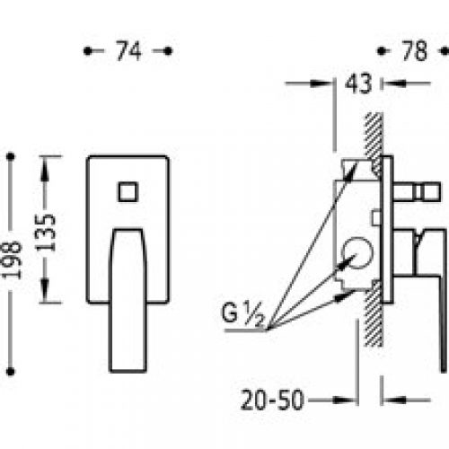 Robinet encastré de 2 voies TRES SLIM