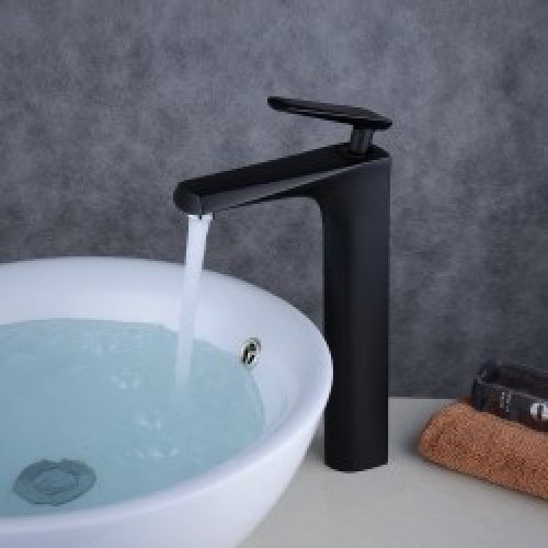 Robinet haut avec revêtement brillant noir mitigeur de lavabo pour vasque