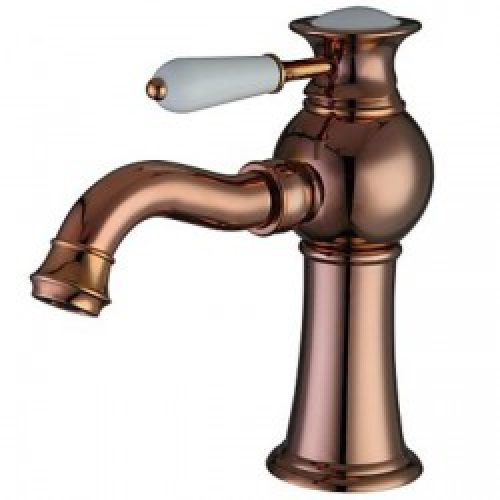 Robinet lavabo couleur rose or et poignée en céramique, style contemporain