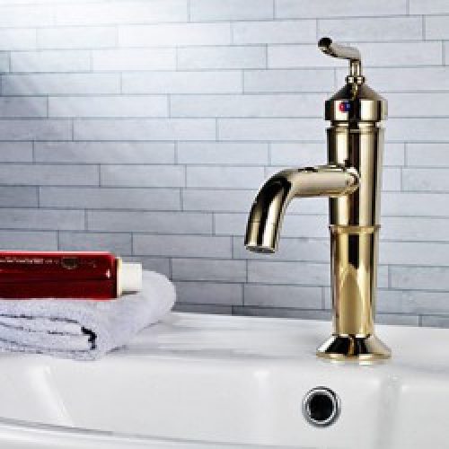 Robinet lavabo (court) couleur or style simple et rustique fini en laiton avec poignée unique