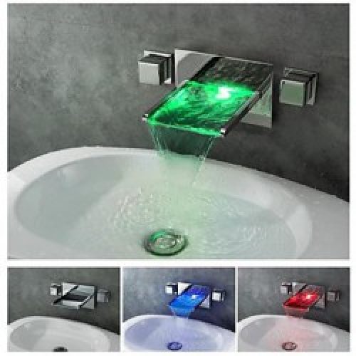 Robinet lavabo LED à fixation murale, style moderne avec chute en cascade